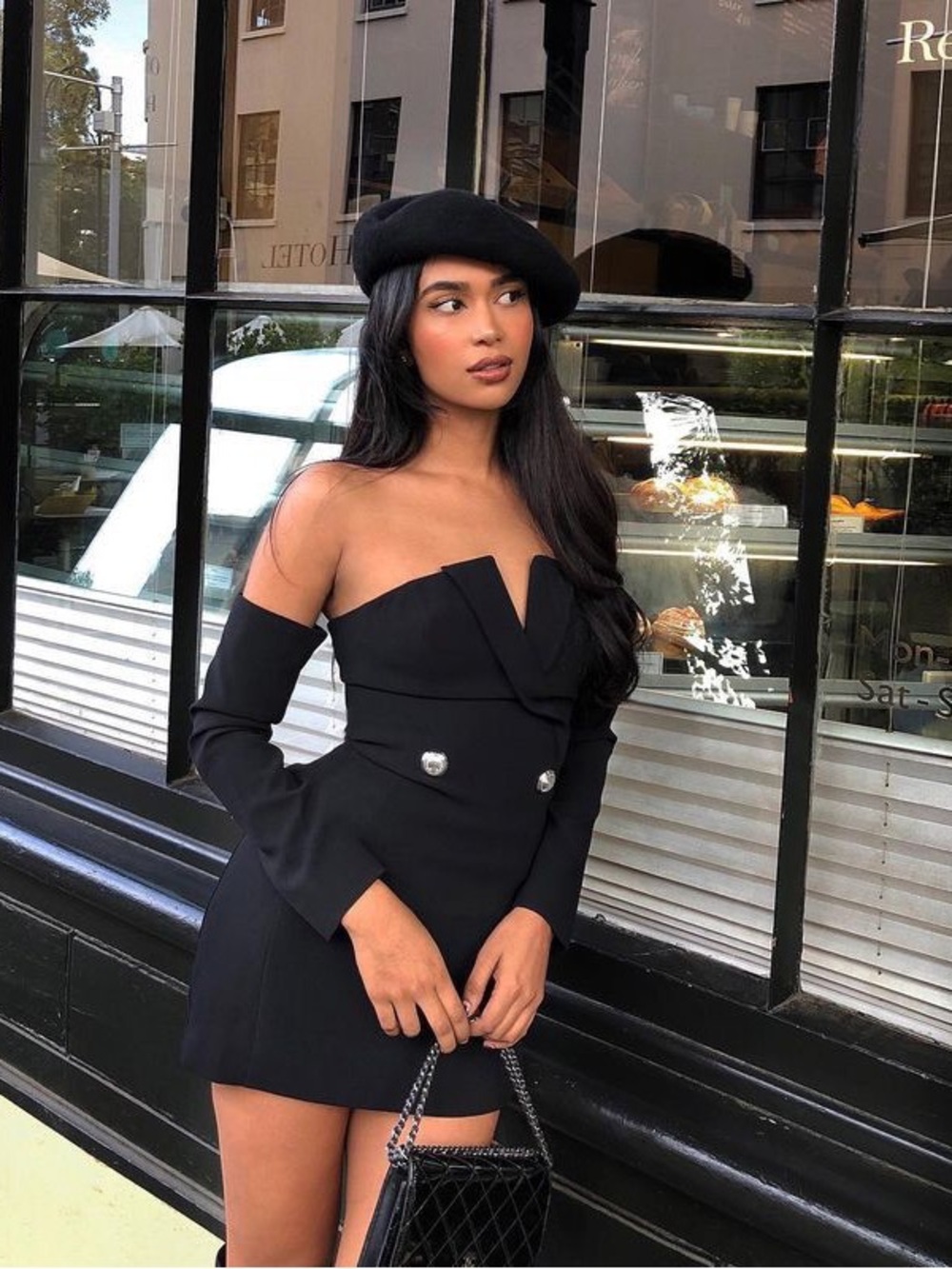 Bebe off the shoulder blazer dress